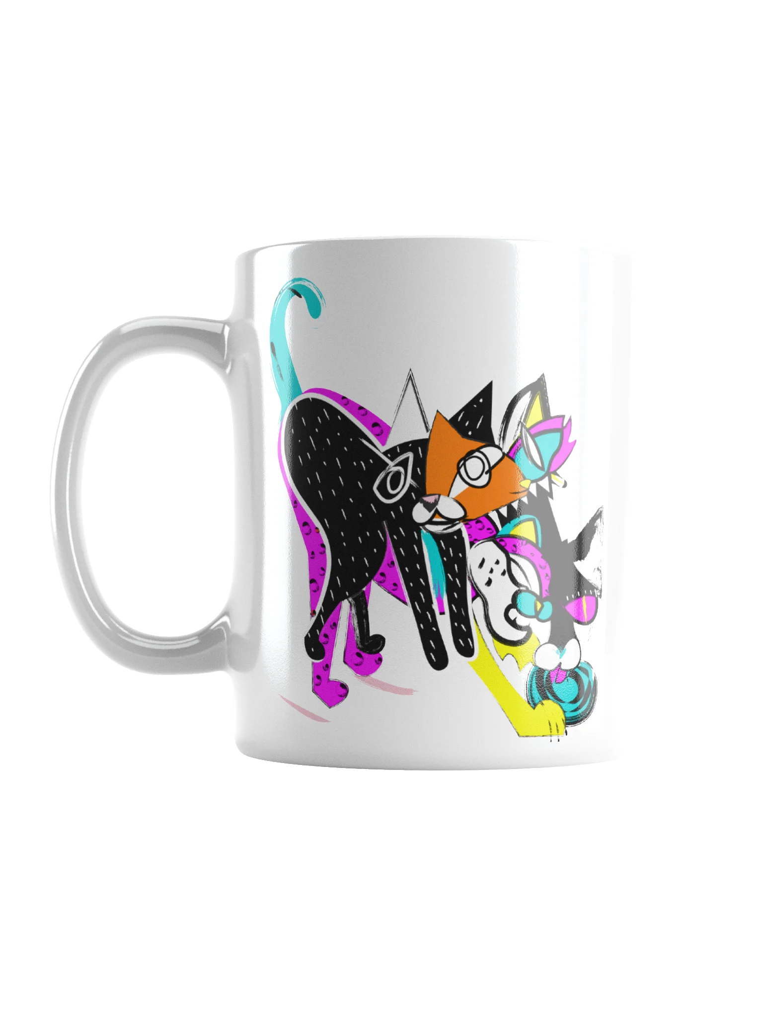 Mug: Kaleido Cat - Bright Pink Yellow Teal product image (1)