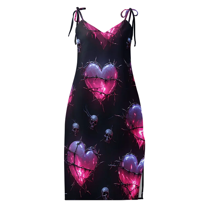 Neon Barbed Heart Skull Midi Slip Dress - Glow Pink Shattered Hearts Chiffon Halter Dress with Slit product image (1)