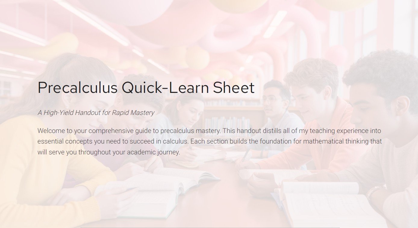 Pre-Calculus Quick-Learn Sheet: A High-Yield Handout for Rapid Mastery product image (1)