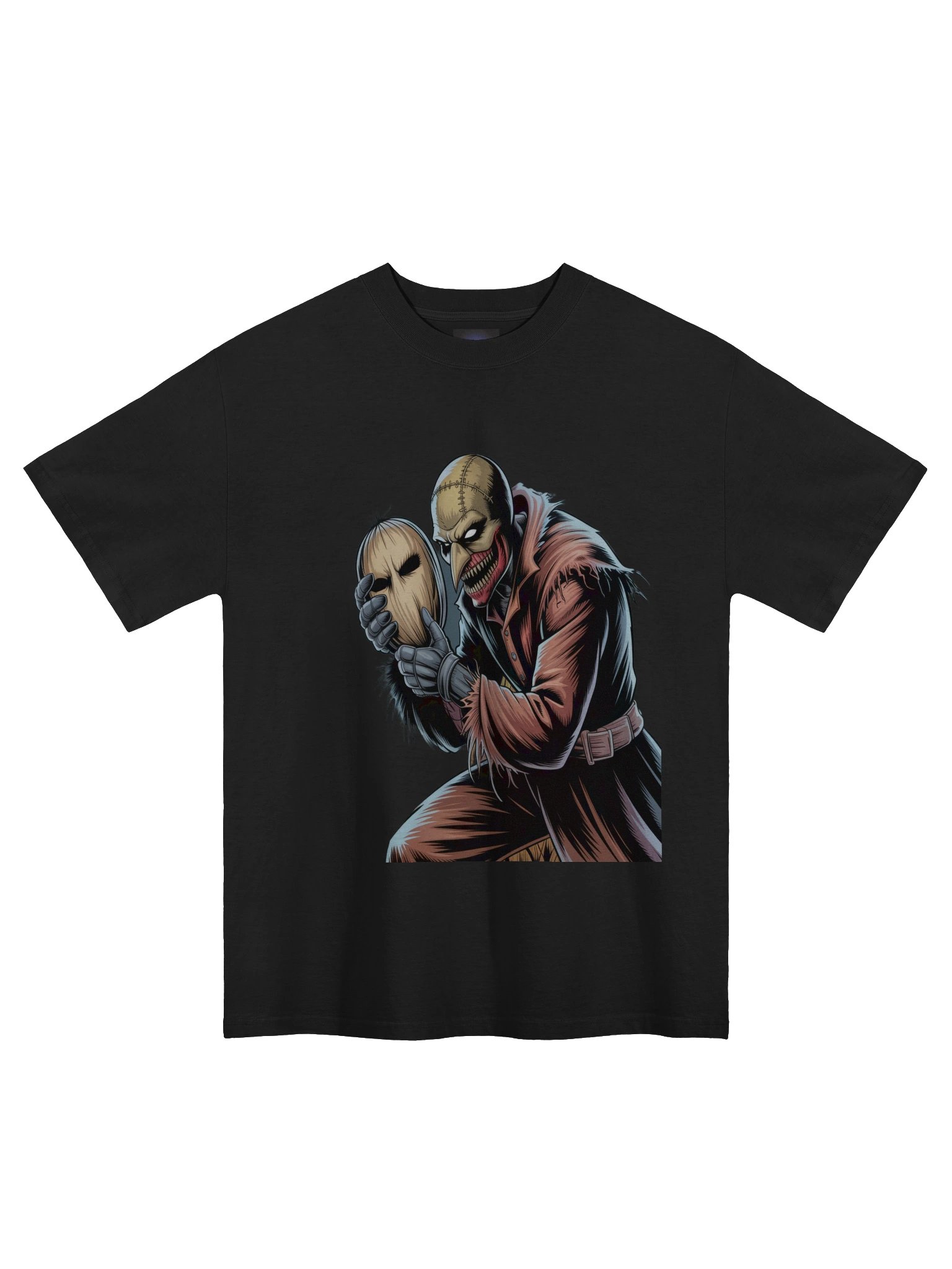 Stitched Spectre: Scarecrow's Masked Menace Oversized Faded T-Shirt product image (3)