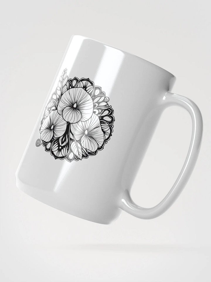 White Glossy Mug with Floral and Mandala Print – Unique Design for a Bold Look! product image (2)