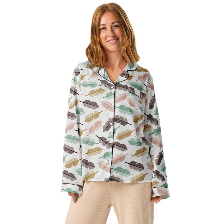 Mid-Century Modern Feathers Ladies Long Sleeve Pajama Top product image (1)