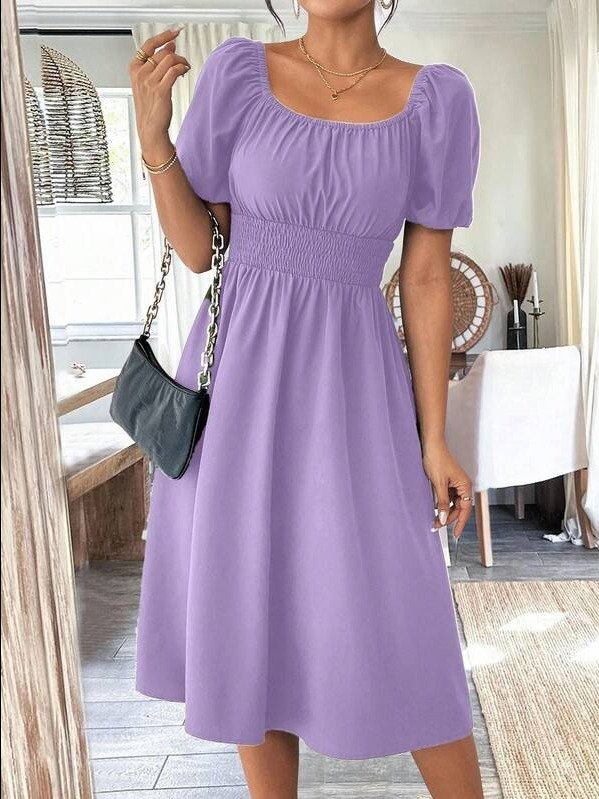 ADLEST | Breezaya 1pc Women Square Collar Puff Sleeve Cinched Waist Palazzo Green Dress, Spring/Summer product image (3)