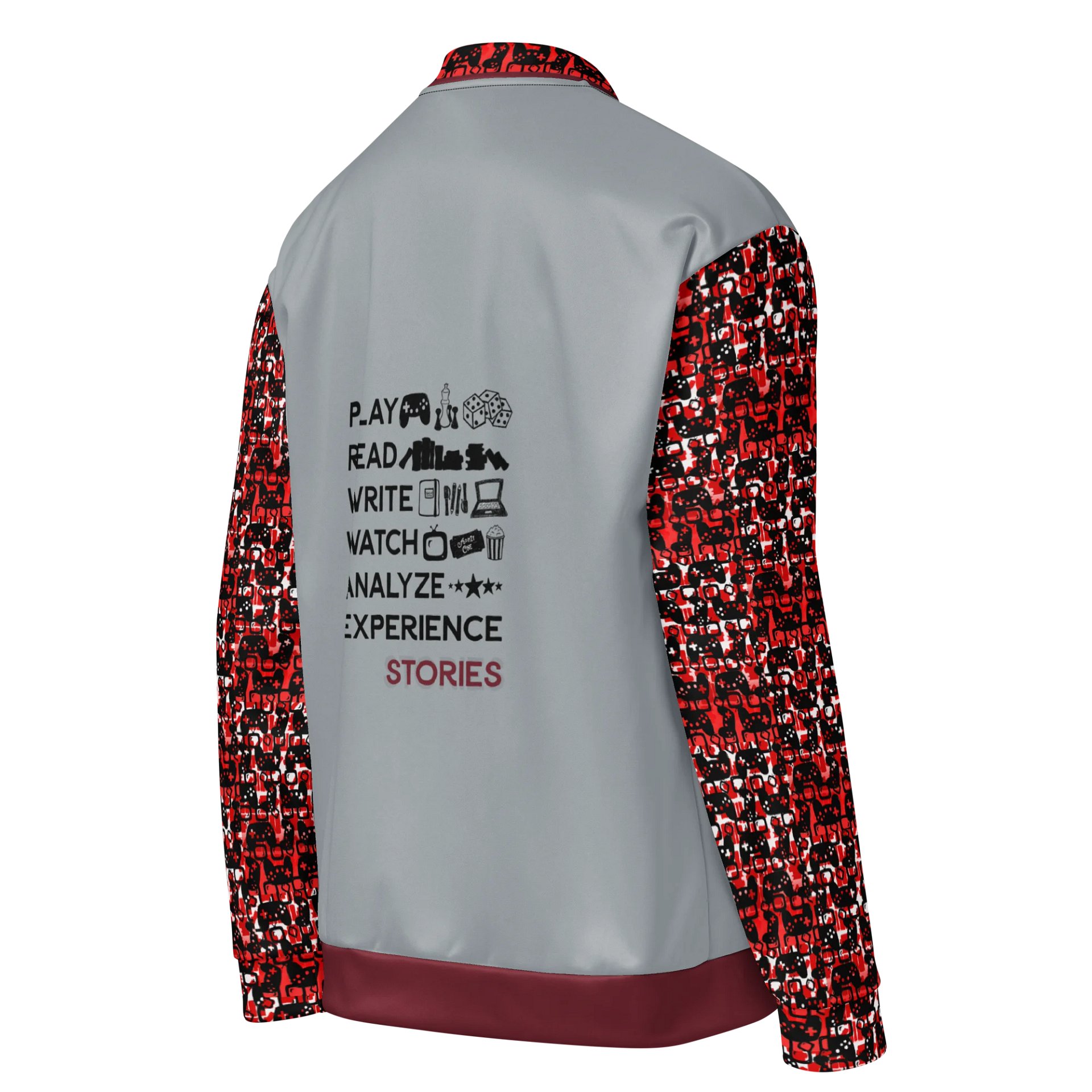 Experience Stories Unisex Bomber Jacket (Red, Gray, and Black) product image (4)
