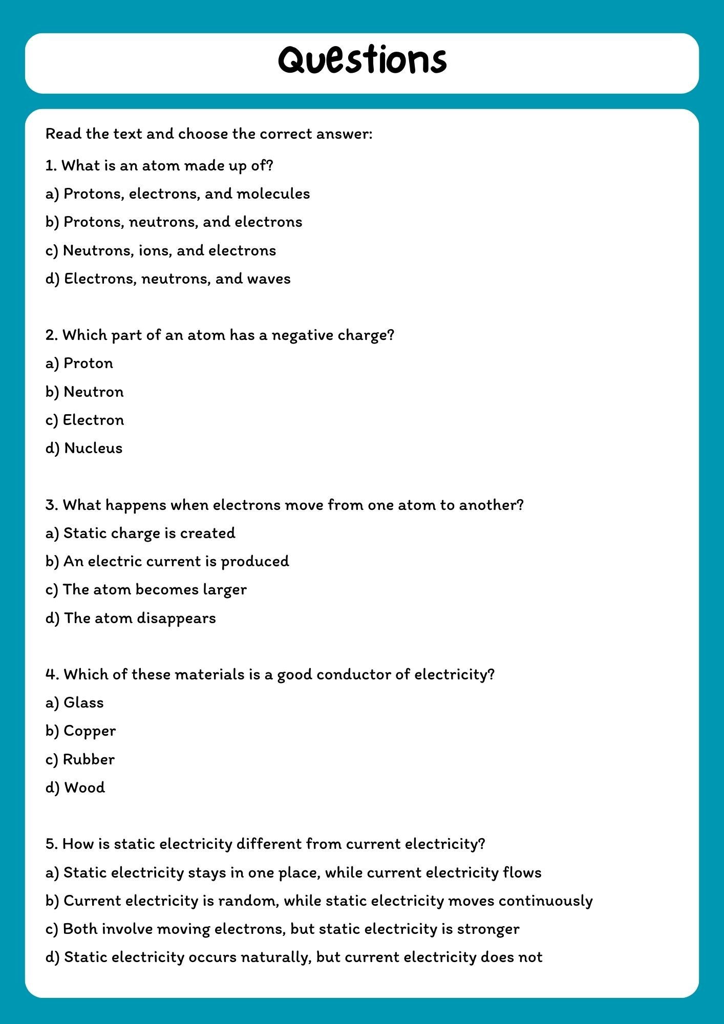 Atoms and Electricity - Reading Comprehension with Questions product image (2)