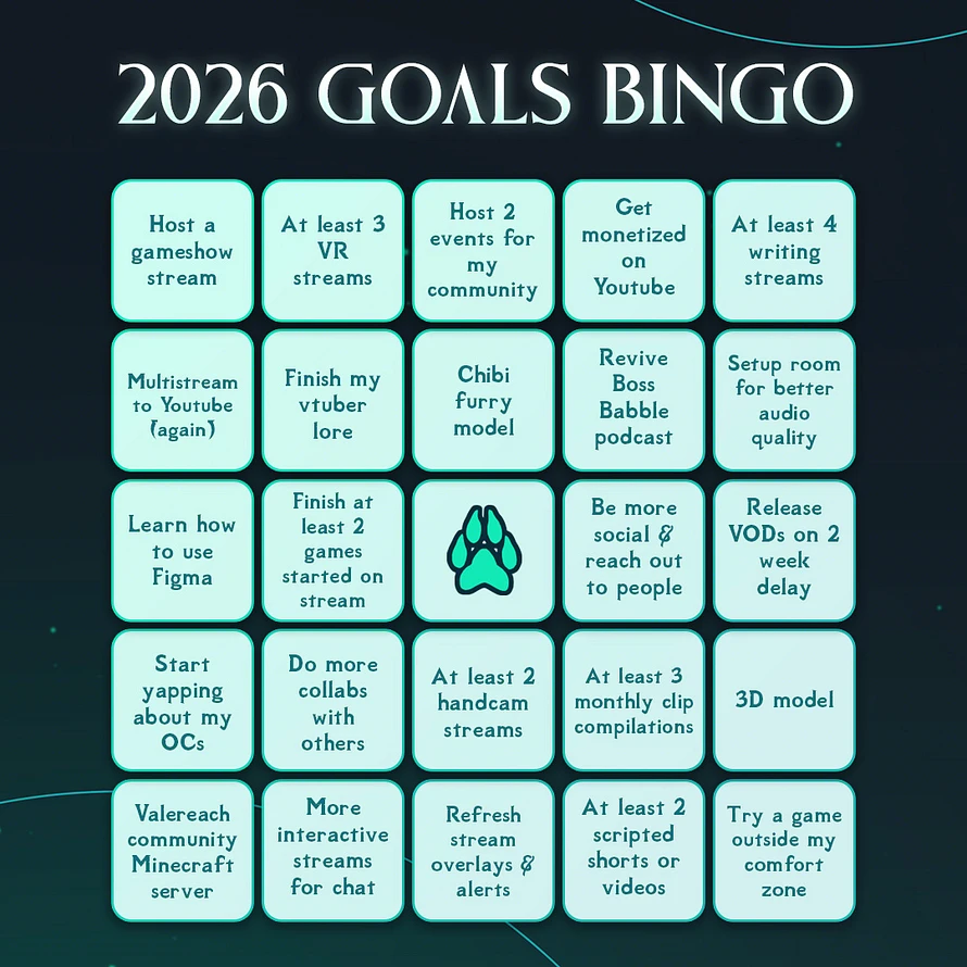 2026 Goals Bingo (5x5 bingo card)