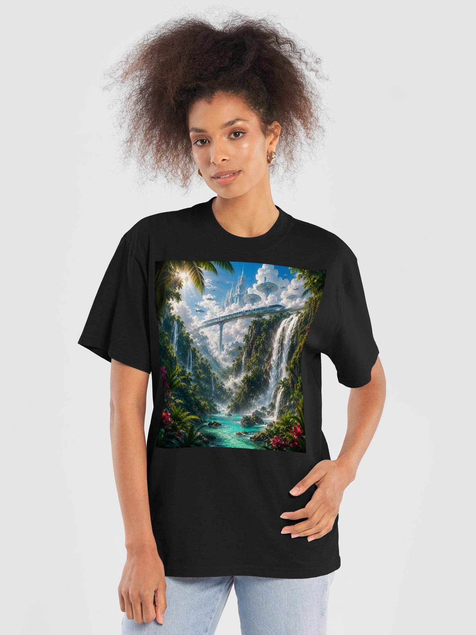 FUTURISTIC PARADISE 🌴 A Tropical Sci-Fi World on a Premium Oversized Tee product image (6)