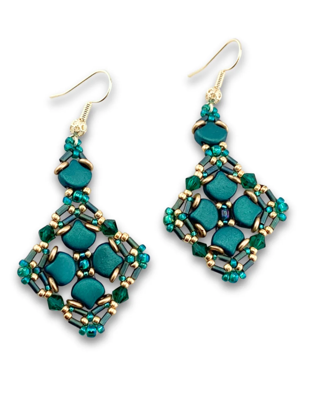 Queen’s Trellis Beaded Earrings - Green, gold product image (3)