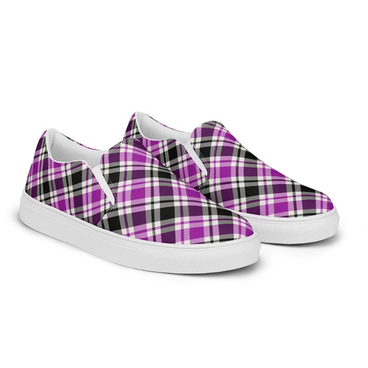 Purple, Black & White Plaid Women's Slip-On Shoes product image (2)