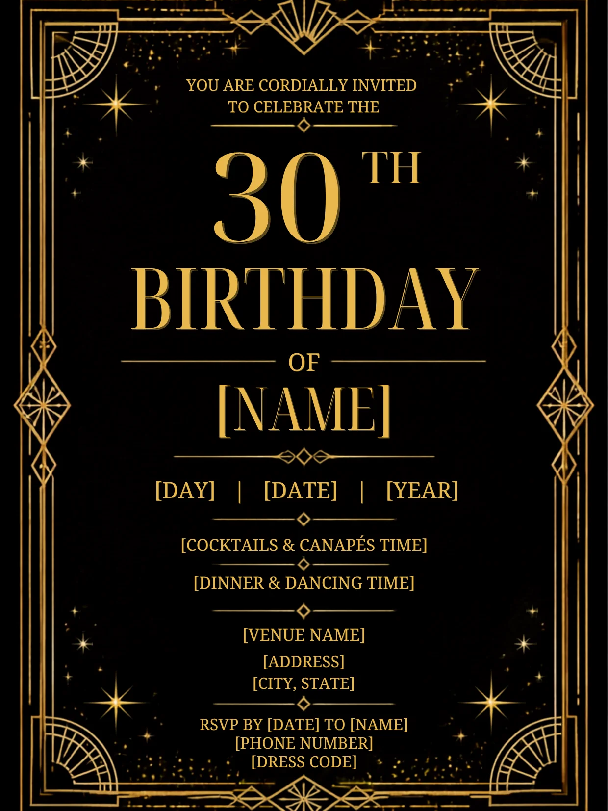 30th Birthday Invitation Template, Editable Gold Milestone Invite, Printable Black Gold Party, Canva Instant Download Digital product image (5)