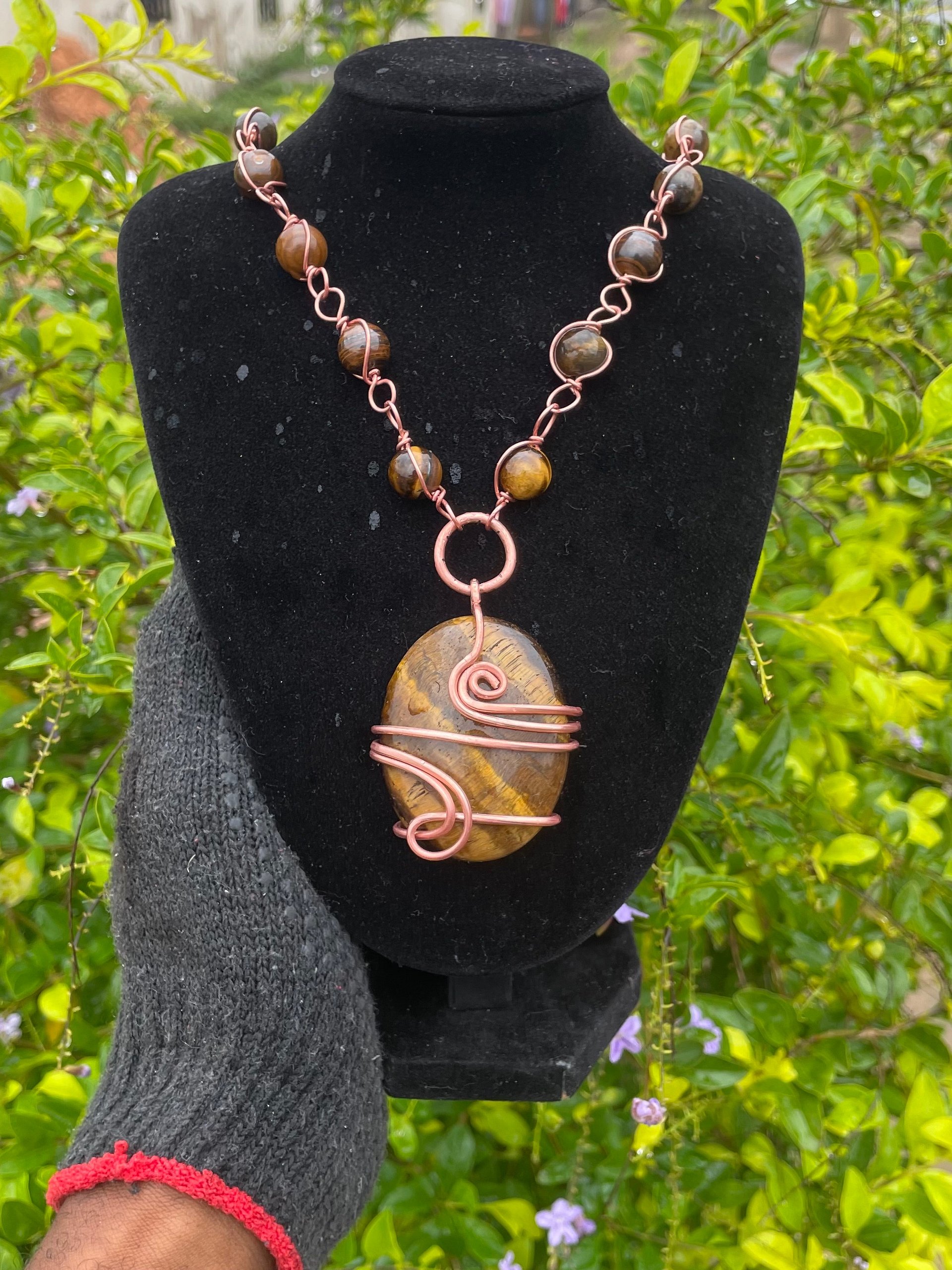 Luxury masterpiece Handcrafted Tiger Eye Copper Wire-Wrapped Statement Necklace product image (1)