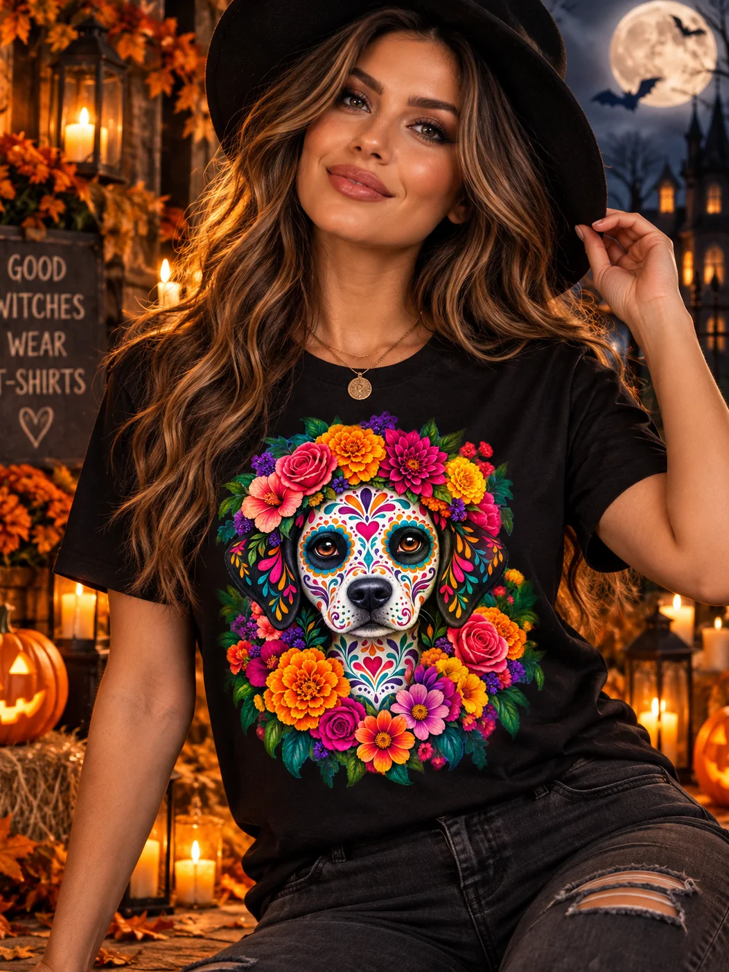 Día de los Muertos Floral Dog Tee product image (1)