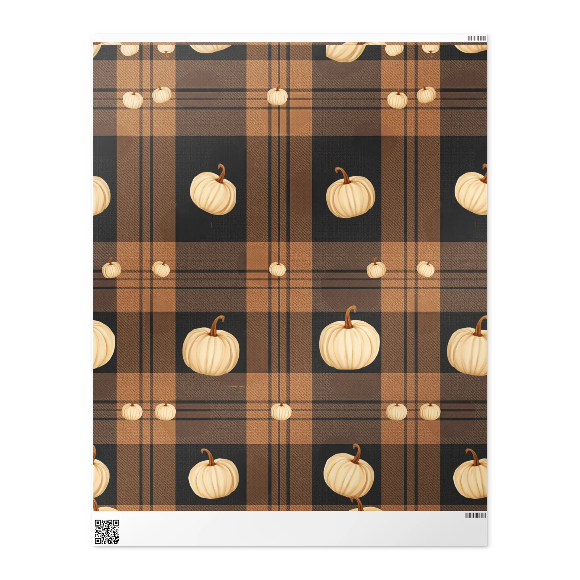 Caramel & Toasted White Pumpkin Plaid Wrapping Paper product image (2)