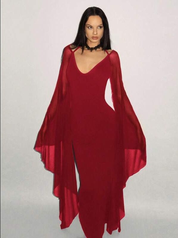 ADLEST ICON Y2k Women Elegant Fitting Long Sleeve Mesh Exaggerated Batwing Sleeve Bodycon Dress Witchy Clothes product image (2)