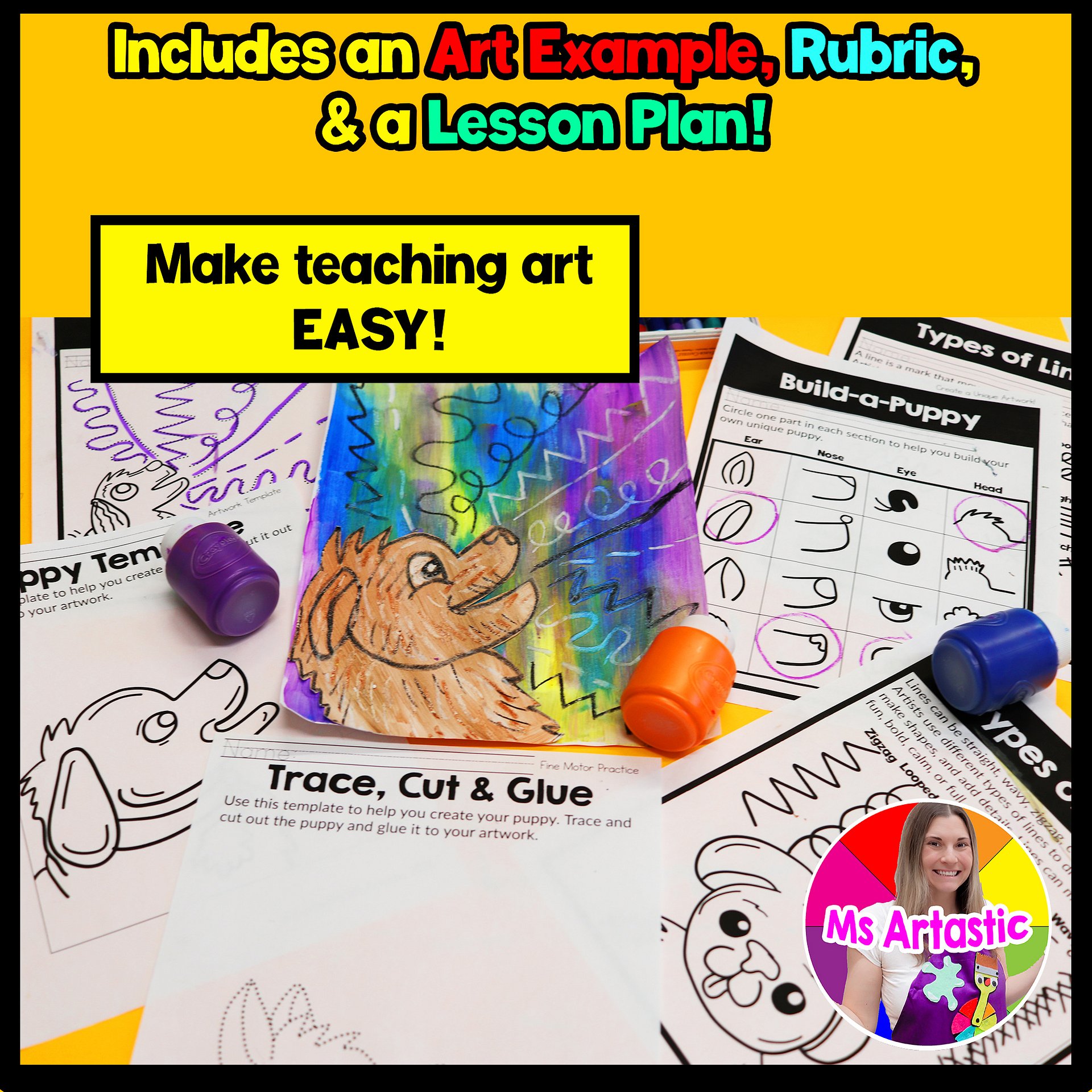 Kindergarten Art Activity Puppy Line Art Lesson Types of Lines Art Project product image (2)