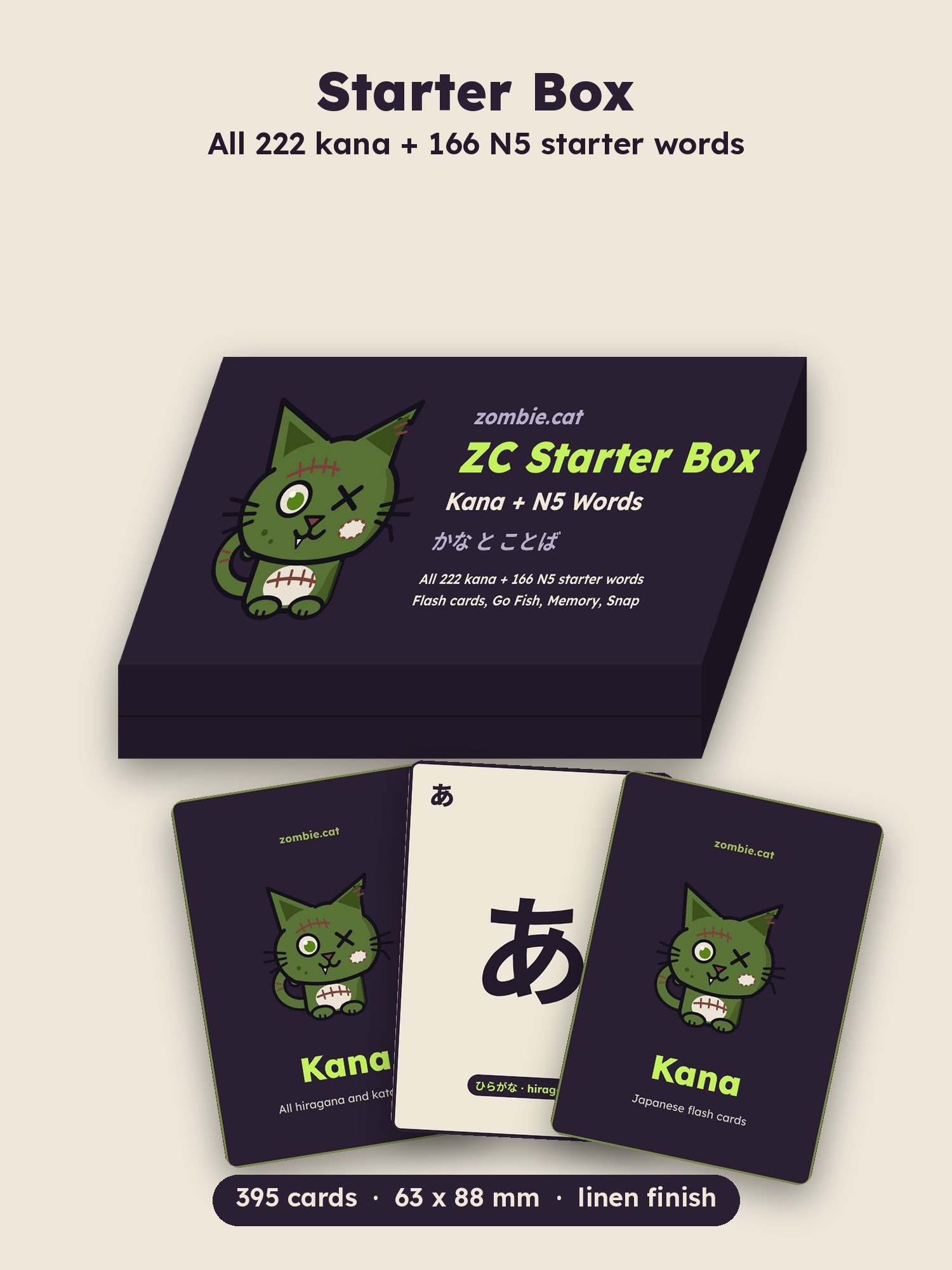 Japanese Flash Cards Starter Box: Kana + N5 Words in 8 Pocket Decks (zombie.cat) product image (1)