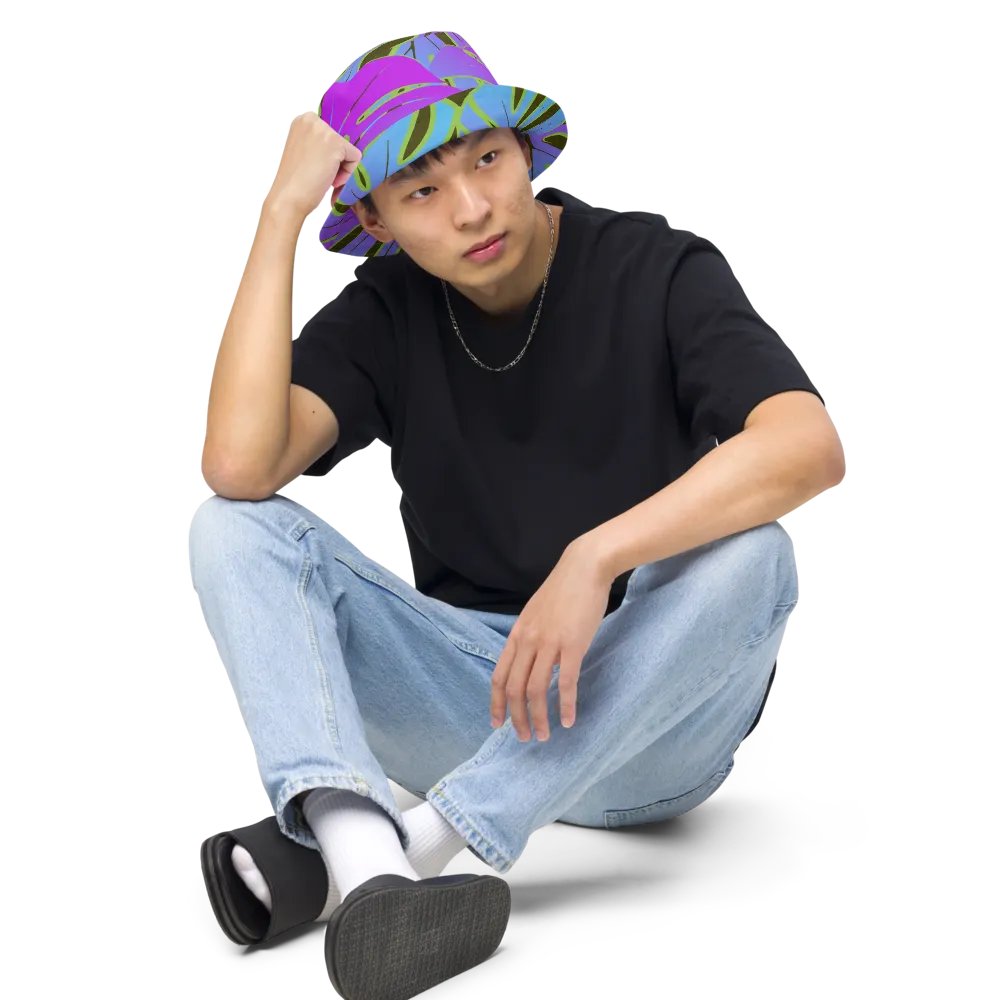 Dark Mode Neon Monstera Madness Reversible Bucket Hat product image (5)