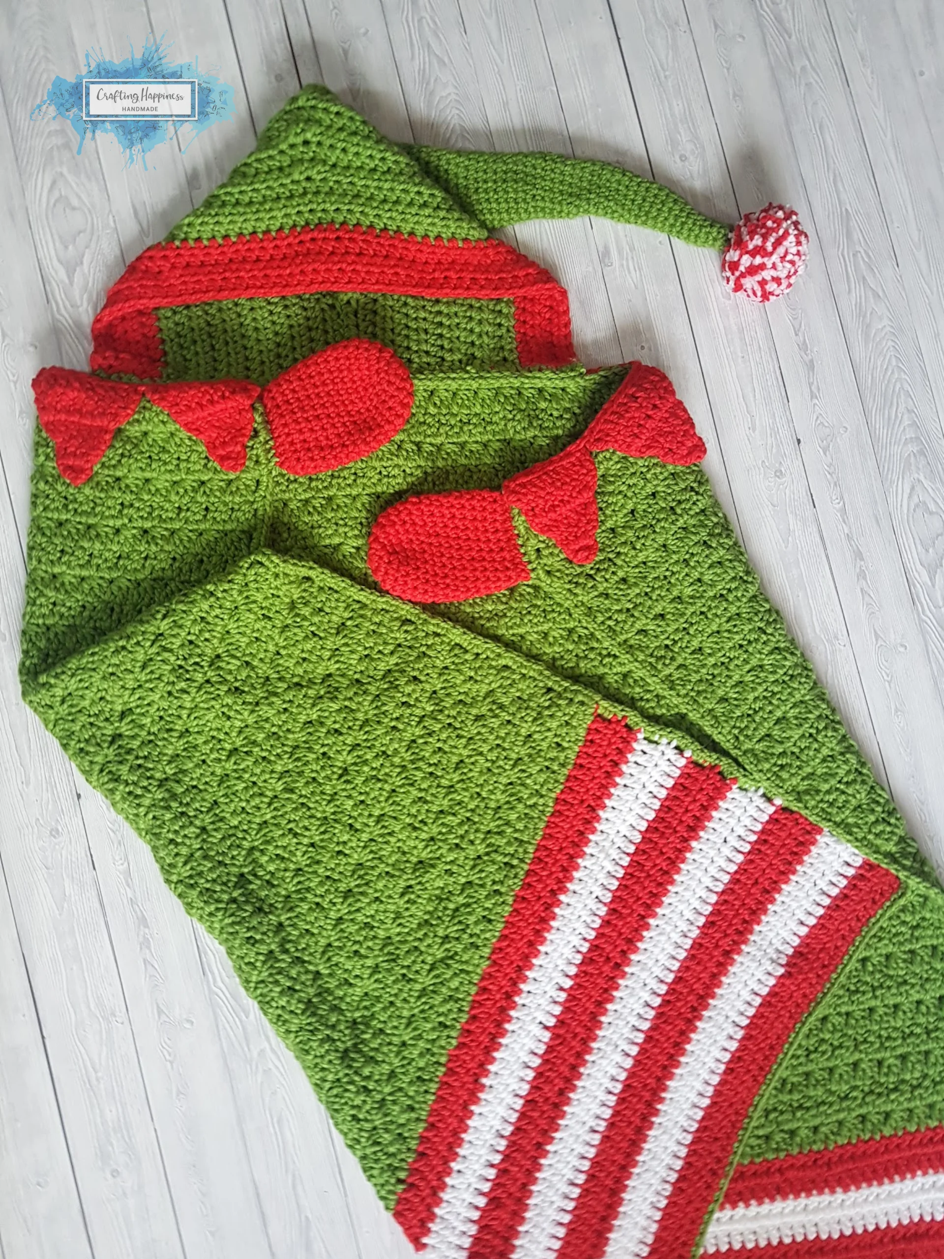 Crochet Christmas Elf Hooded Blanket Pattern | Wearable Afghan (PDF Pattern) product image (1)