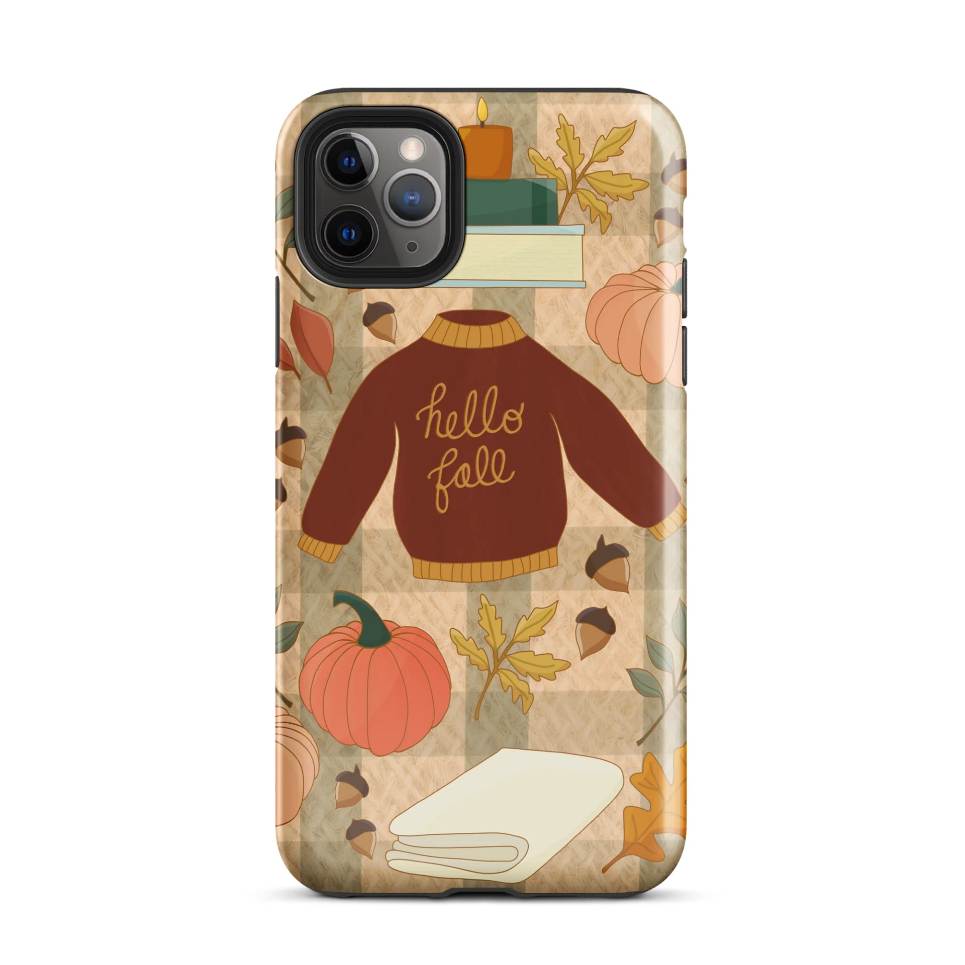 Cozy Fall Design with Gingham Background iPhone® Tough Case product image (3)
