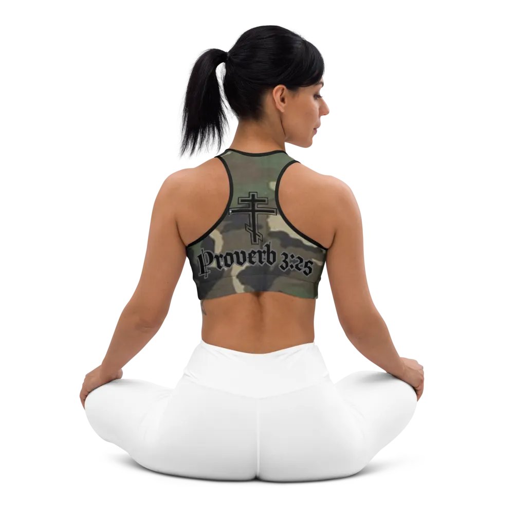 Faithful Camo: Proverb 3:25 Padded Sports Bra - Woodland product image (10)