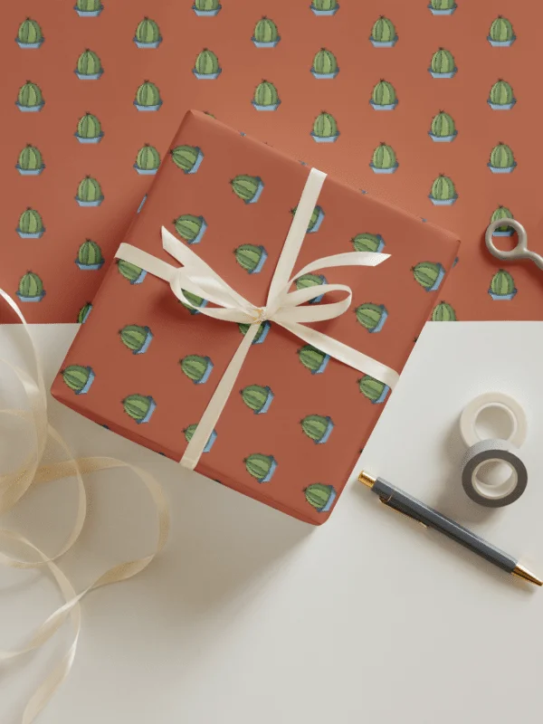 Terracotta Cactus Wrapping Paper, Modern Botanical Gift Packaging, 3-Sheet Bundle product image (1)