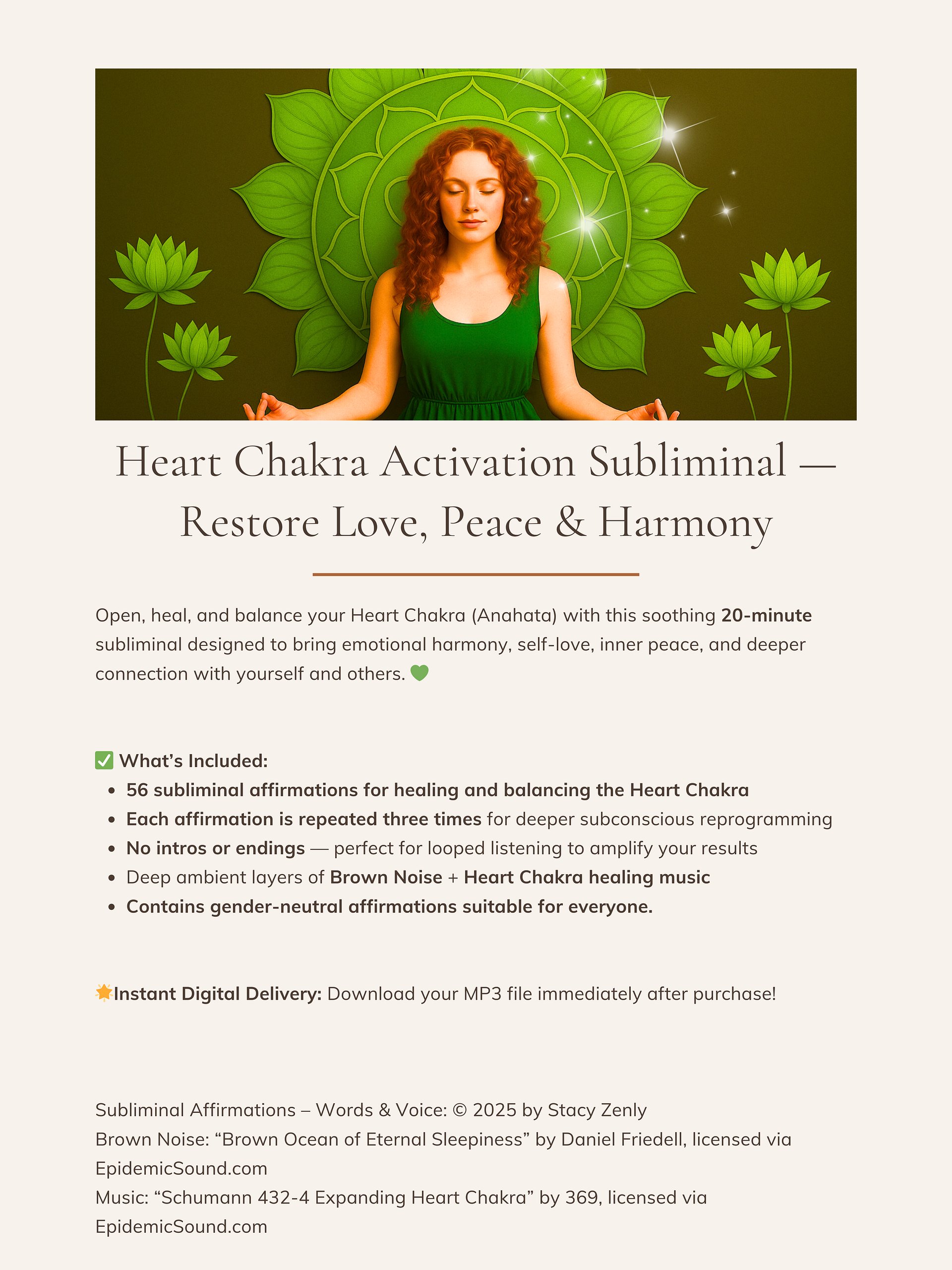 Heart Chakra Healing Subliminal — True Love, Peace & Harmony | MP3 Download product image (2)