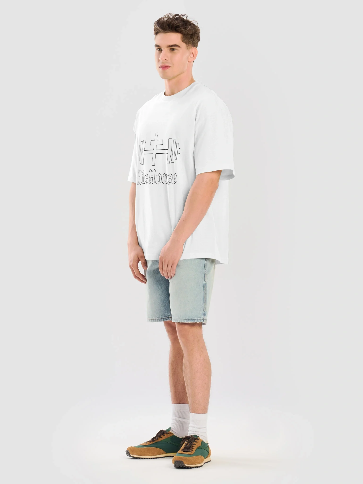 His House Mens Middleweight Oversized T-shirt - Ecru/White by His House