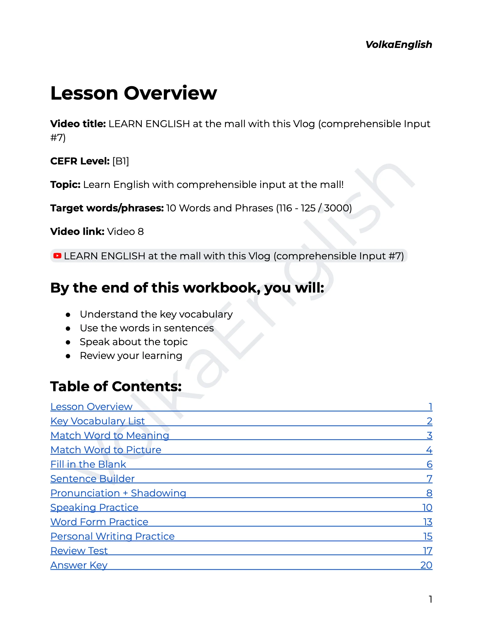 LEARN ENGLISH at the mall with this Vlog (comprehensible Input #7) - Video 8 Study Pack product image (2)