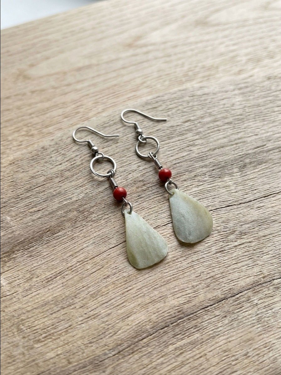 Green Sea Glass & Red Jasper Earrings product image (1)