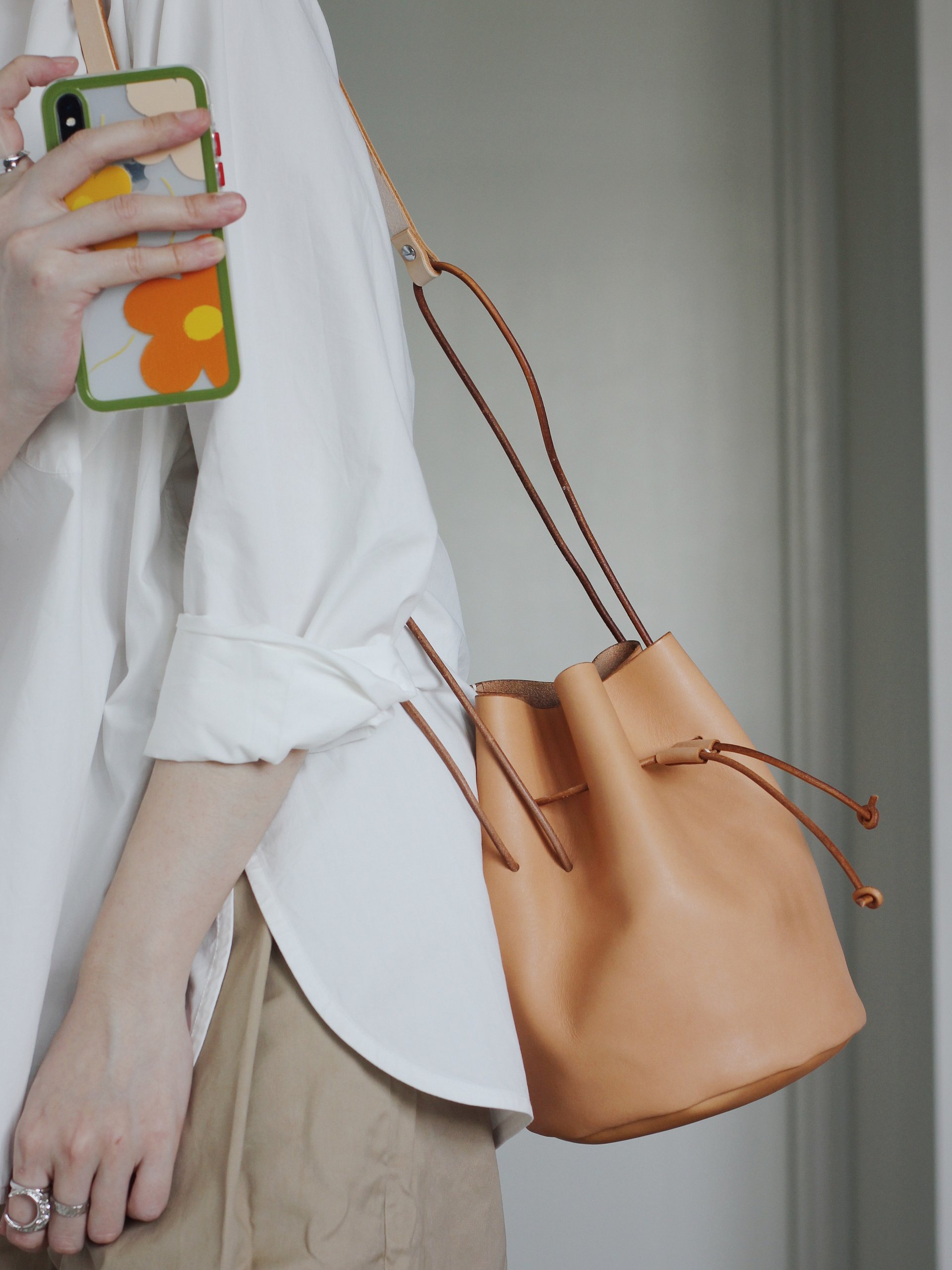 Vegetable Tanned Leather Drawstring Bucket Bag - Small product image (6)