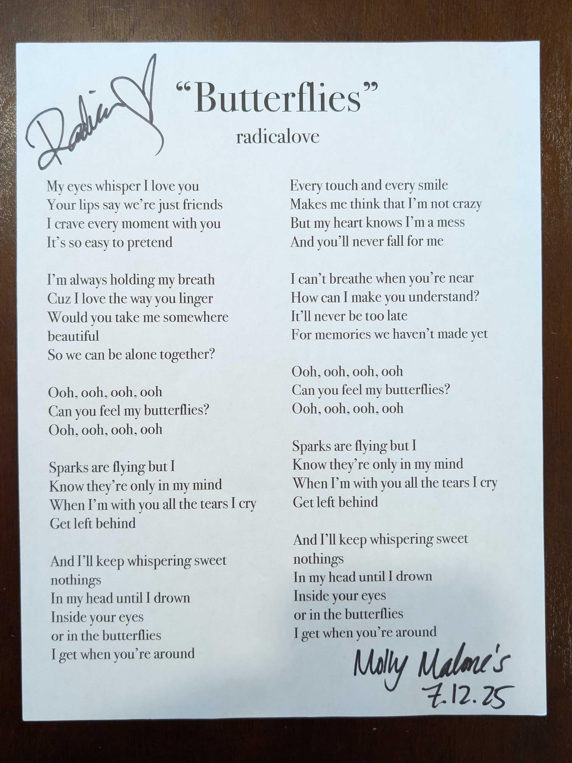 Signed Lyric Sheet product image (1)