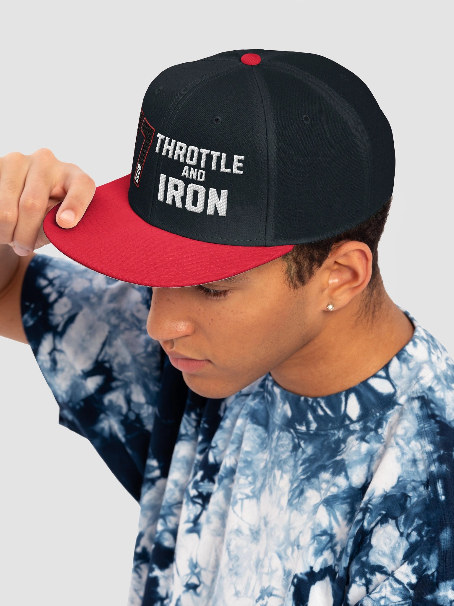 Club 117 Throttle & Iron Snapback Hat — Red Outline (HD) Edition product image (7)