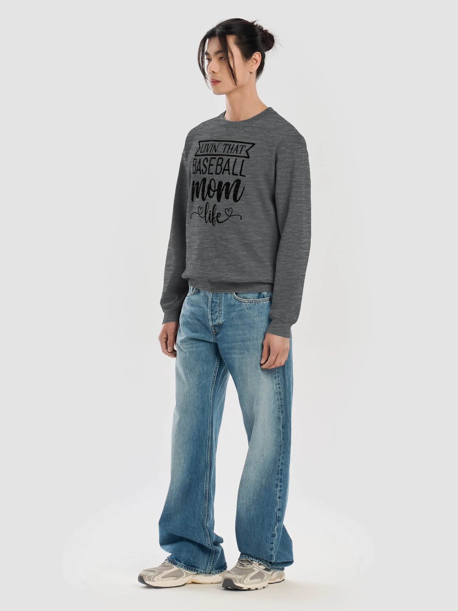 Livin’ That Baseball Mom Life Crewneck Sweatshirt | Baseball Mama Pullover product image (7)