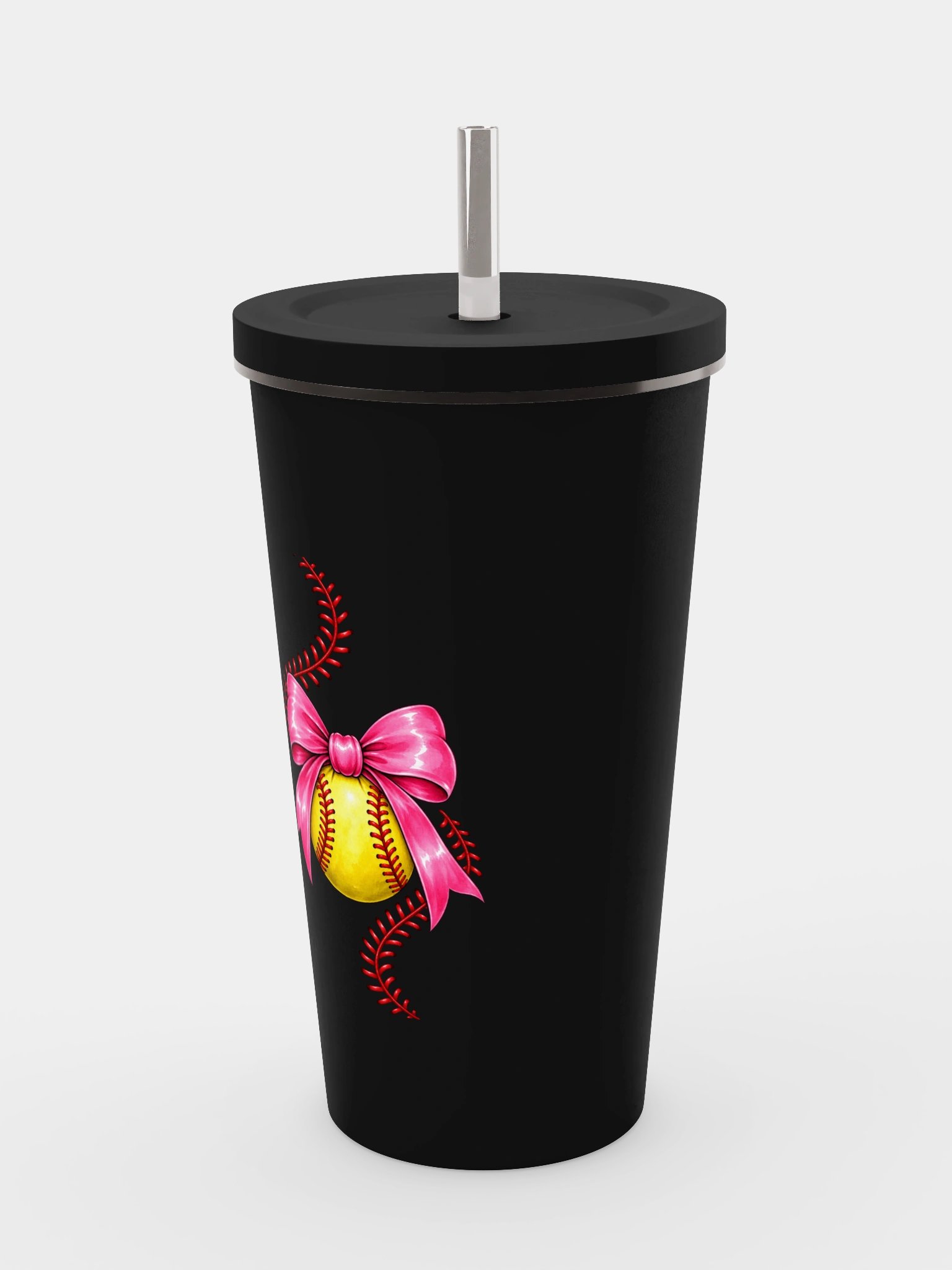 Softball Bow & Baseball Stitch Tumbler | Ballfield Mom Cup product image (5)