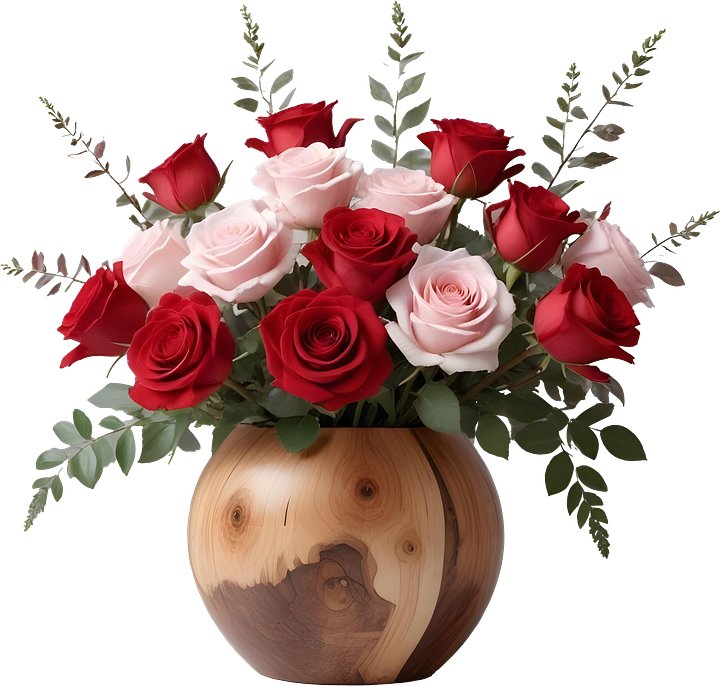 Romantic Elegance – Wooden Vase and rose PNG product image (1)