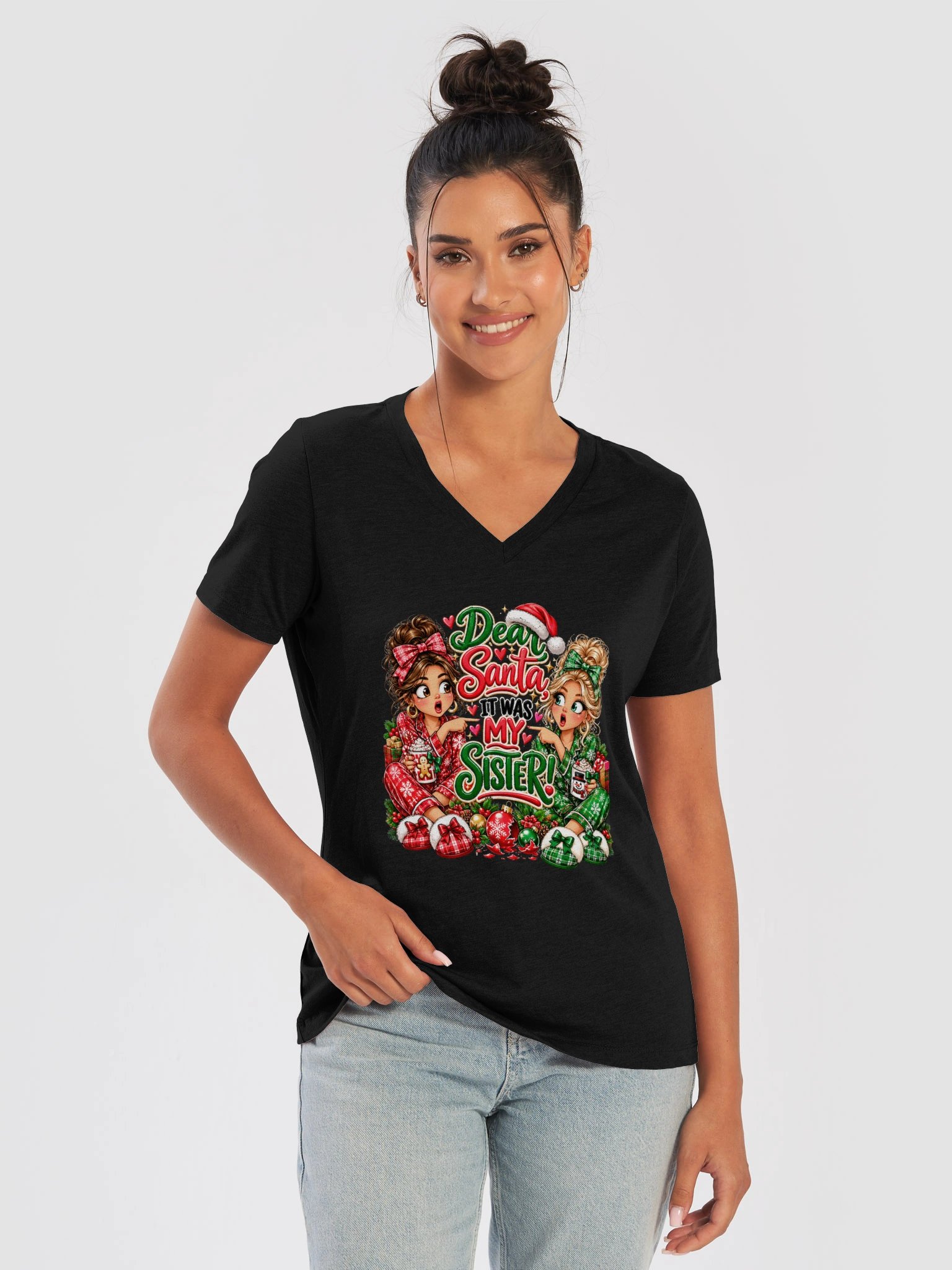 Dear Santa, It Was My Sister – Funny Christmas V-Neck Tee product image (9)