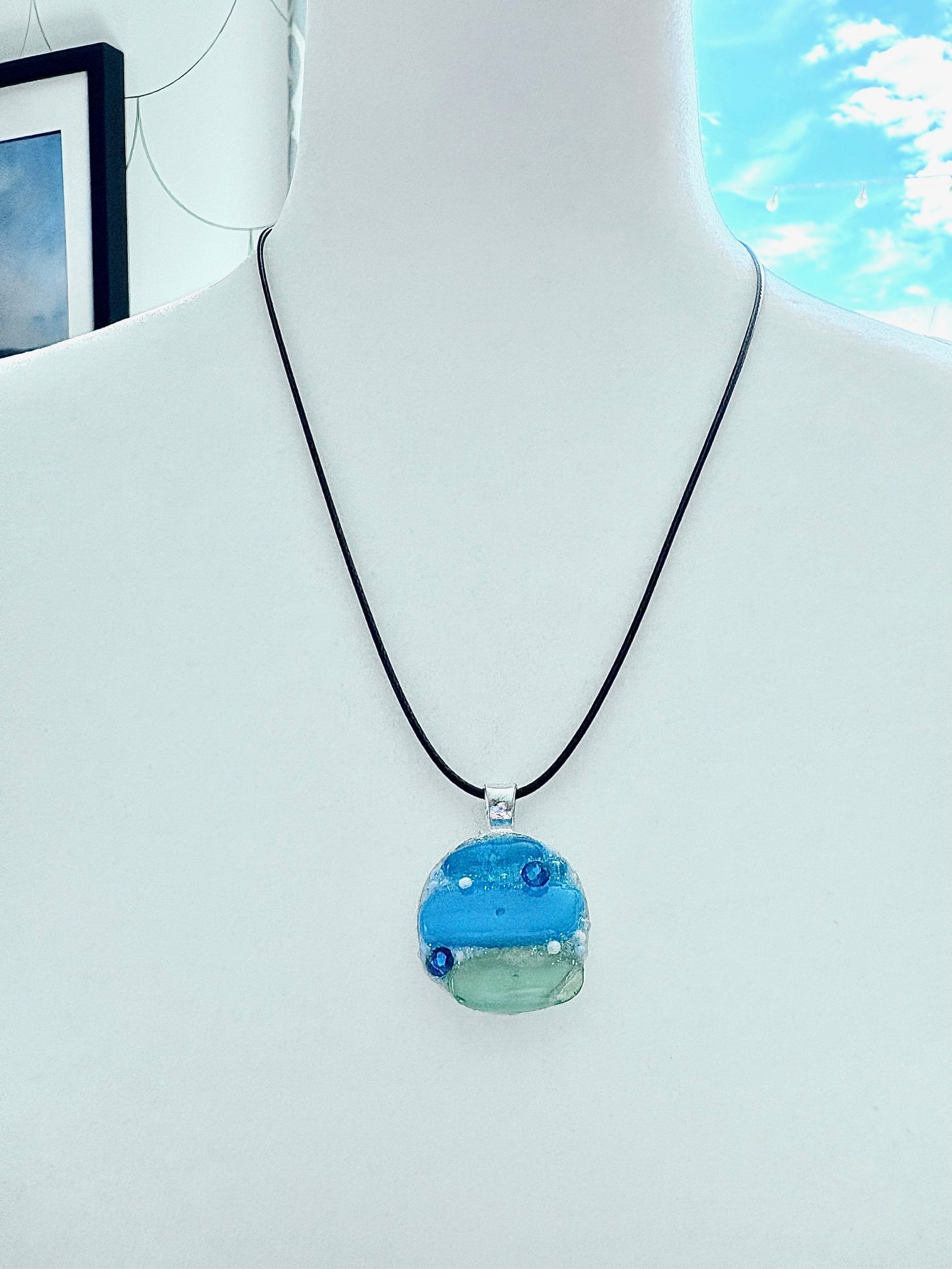 MFD-00214 | Coastal Calm Horizon Pendant Necklace | Handmade Glass Art Jewelry | Monique Faella Designs™ product image (4)
