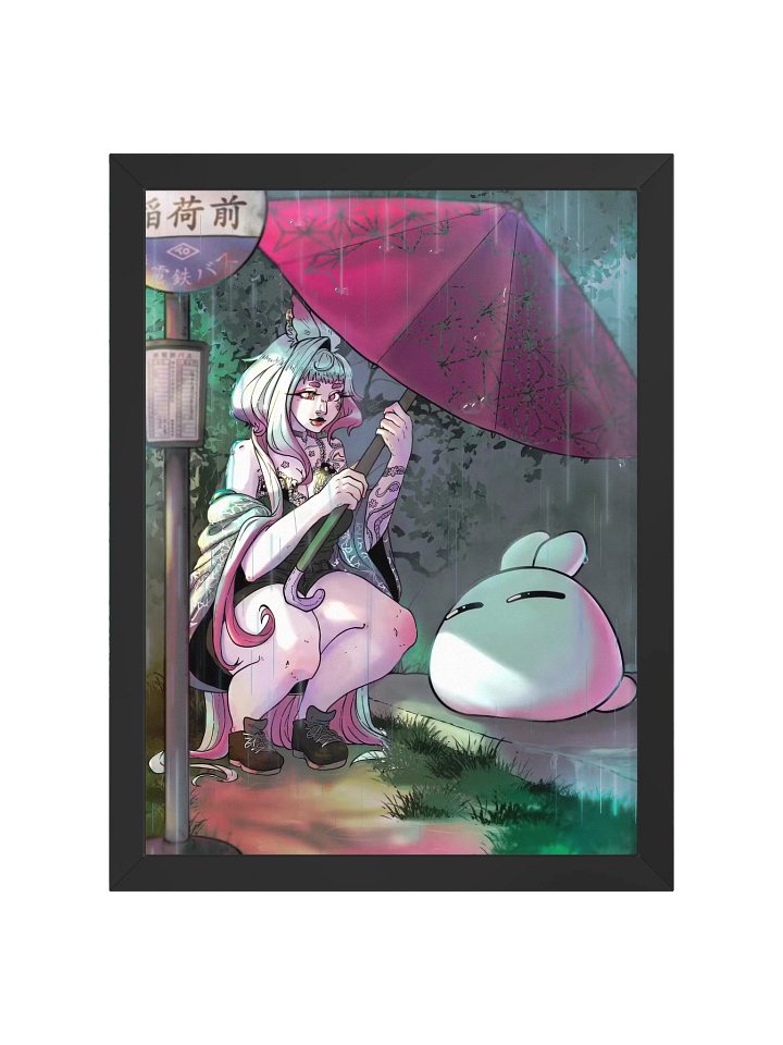 Dango's Rainy Bus Stop Framed Print product image (1)