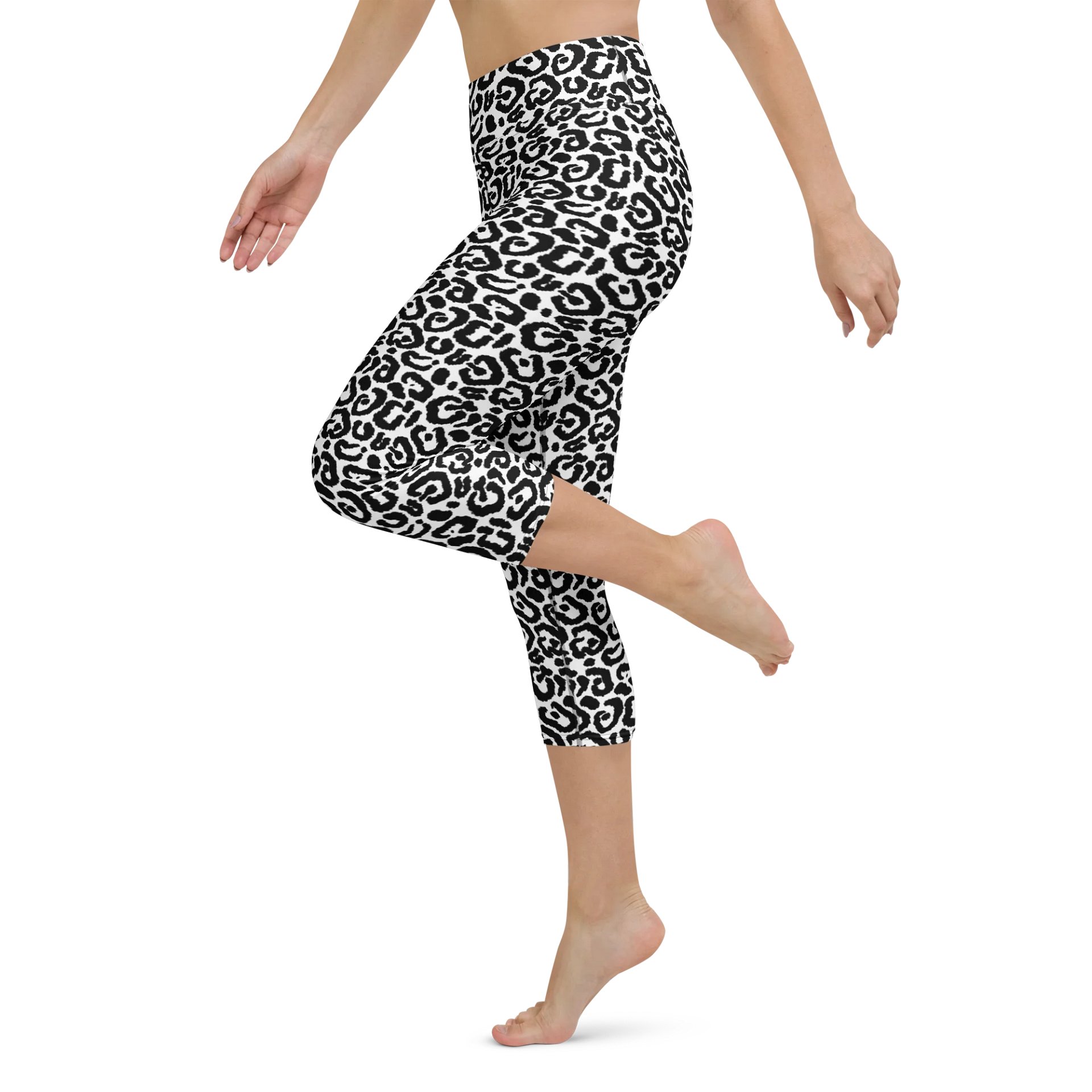 Black and White Leopard Print Yoga Capri Leggings product image (5)
