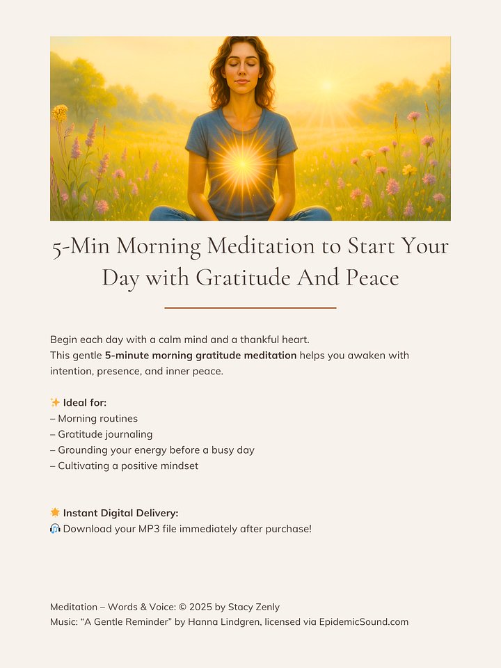 5-Minute Morning Meditation to Start Your Day with Gratitude And Peace | MP3 Audio Download product image (2)