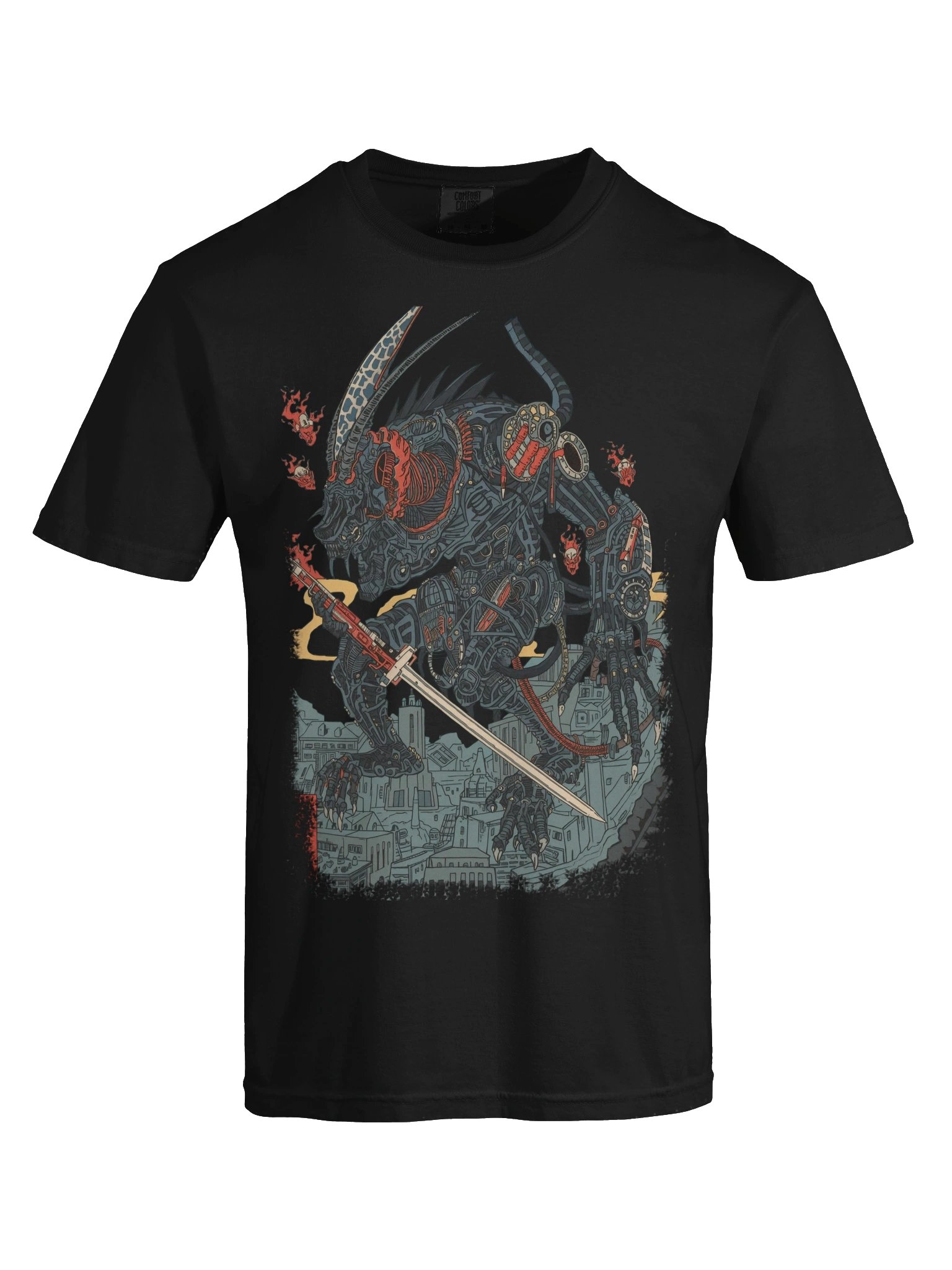 Mecha Demon Over City Heavyweight T-Shirt product image (2)