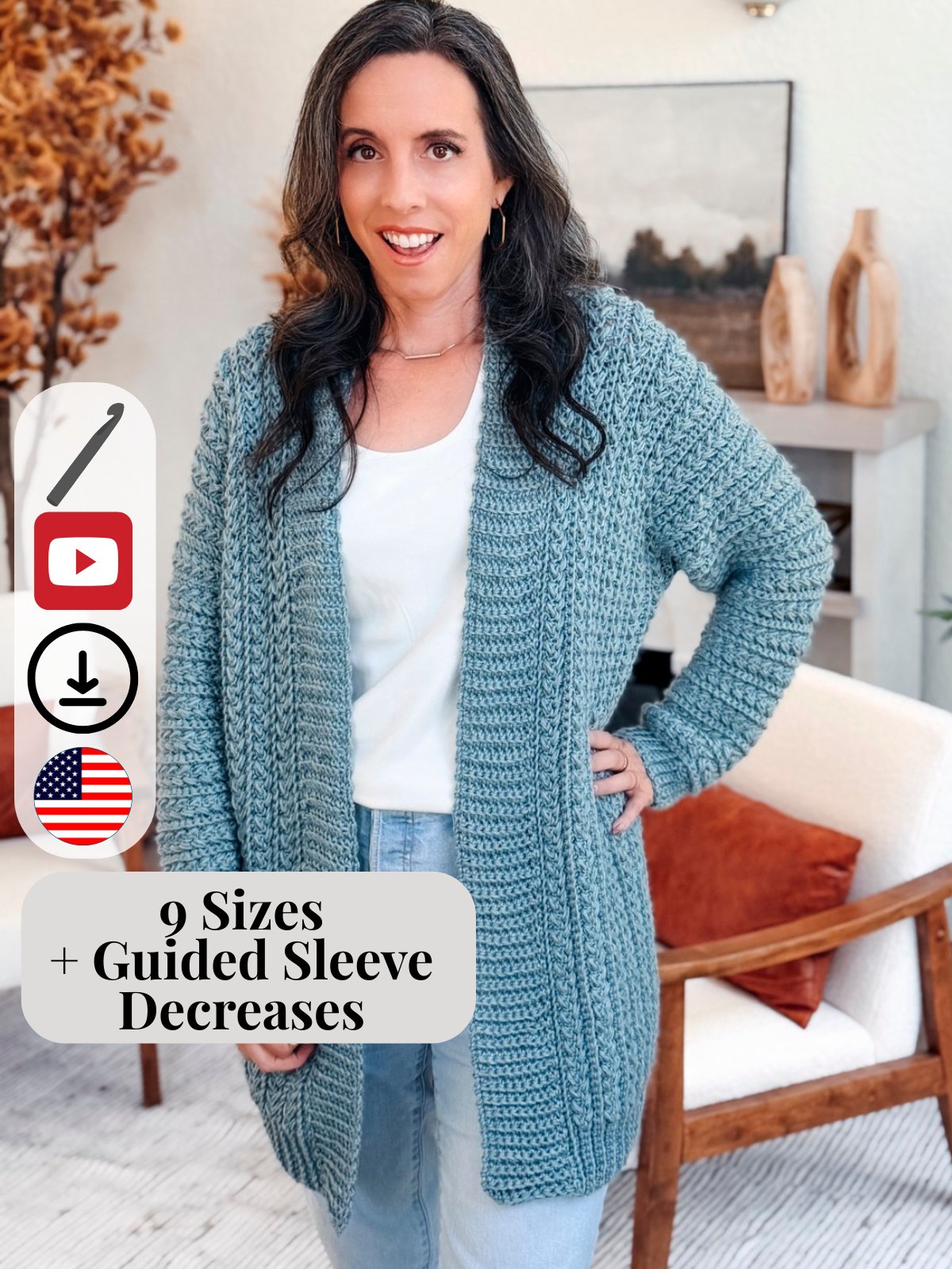 Wheat Stitch™ Cardigan Crochet Pattern product image (1)