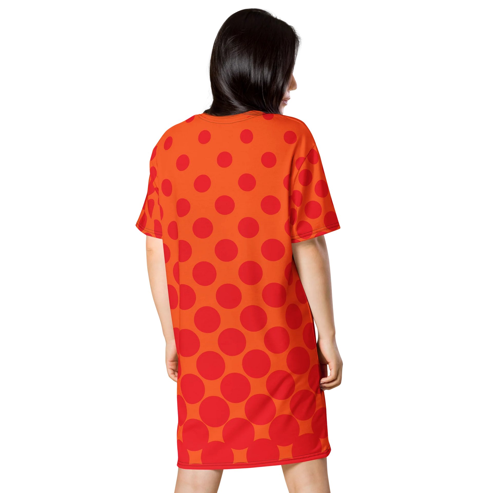 Trendy Oversized T-Shirt Dress with Exclusive Orange Polka Dot Design - TDSMUSIC.com product image (2)