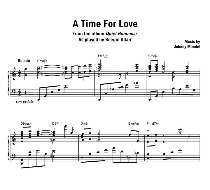Beegie Adair - A Time For Love - Sheet music (PDF) product image (1)