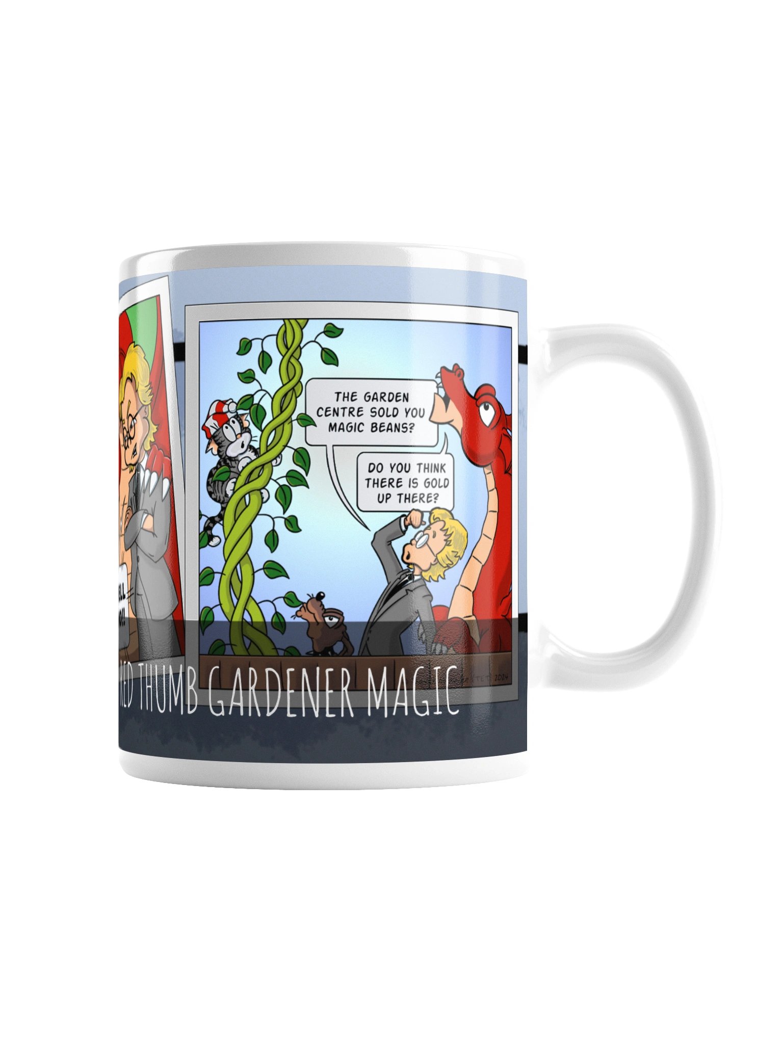 Resident Dragon Comic Red Thumb Gardener Three-Panel Mug product image (3)