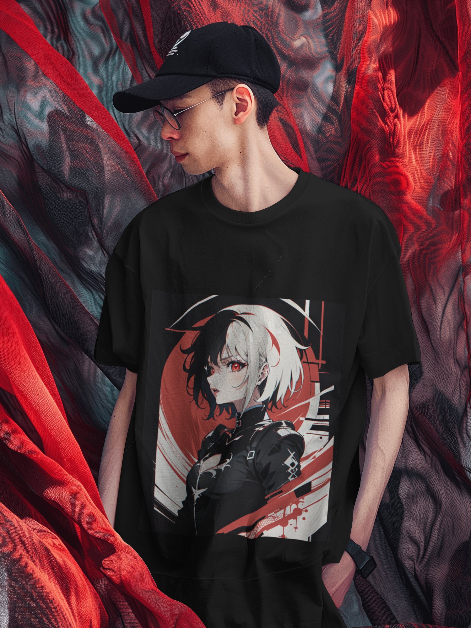 Crimson Gaze Cyberpunk Rebel Anime Graphic T-Shirt product image (3)