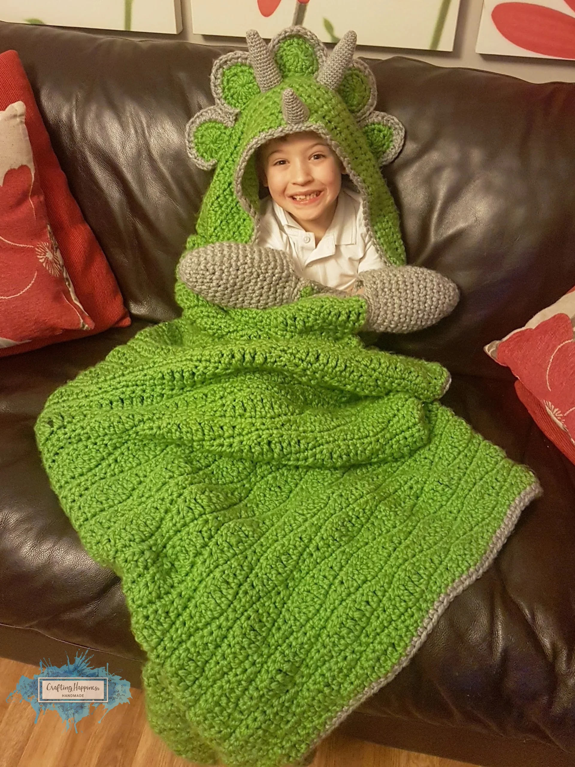 Hooded Dinosaur Blanket Crochet Pattern, Triceratops or Stegosaurus (PDF Pattern) product image (1)