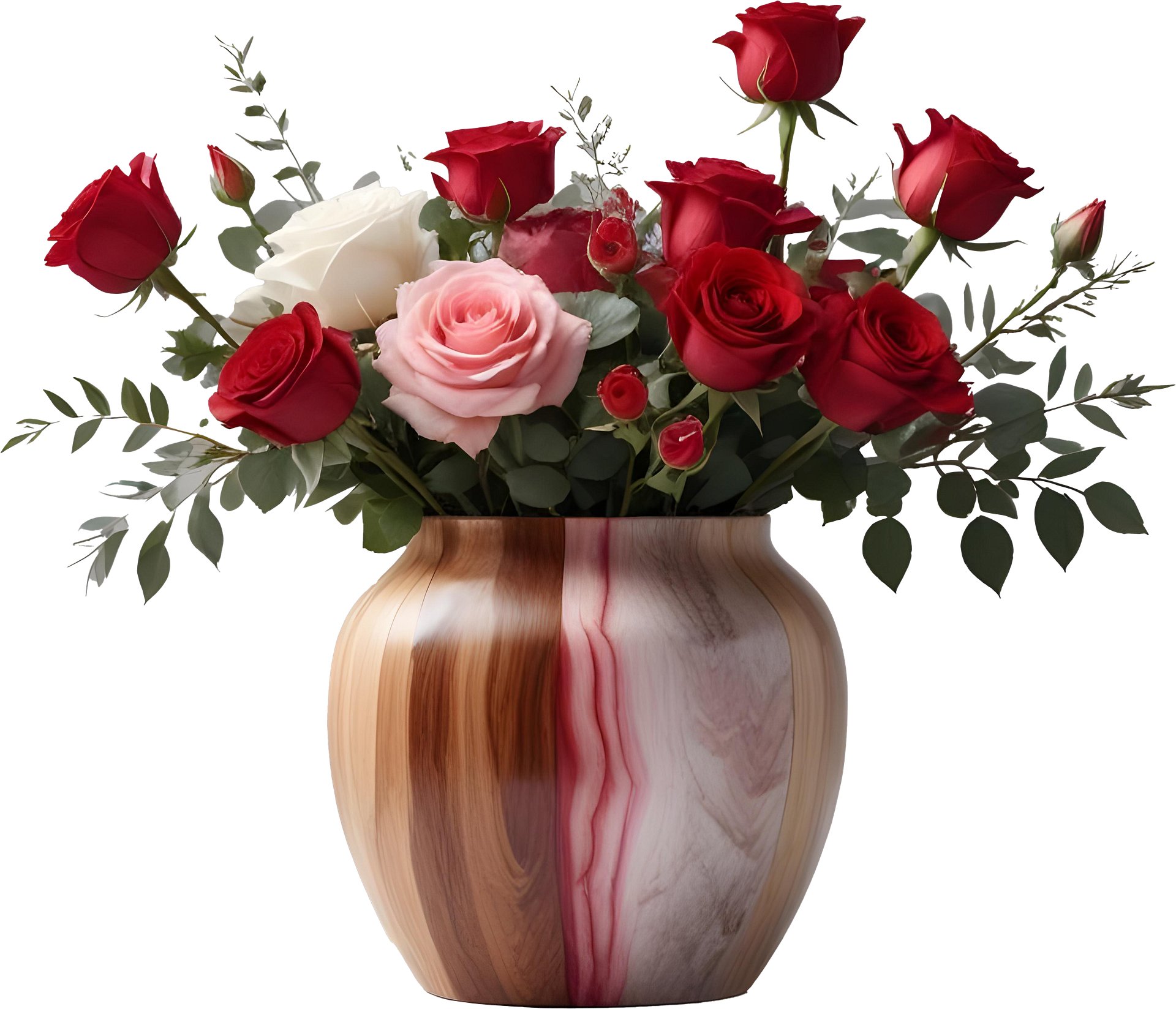 Timeless Wooden Vase with Roses - PNG product image (1)