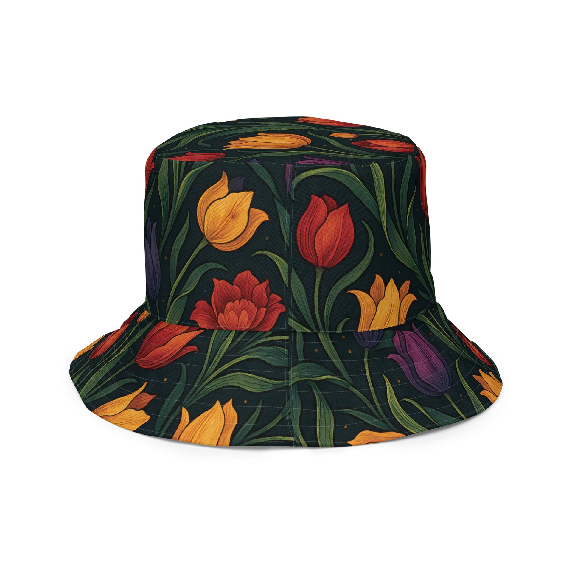 Yellow, Red, and Purple Tulips Reversible Bucket Hat – Bold Floral Sun Hat for Outdoor Style product image (5)