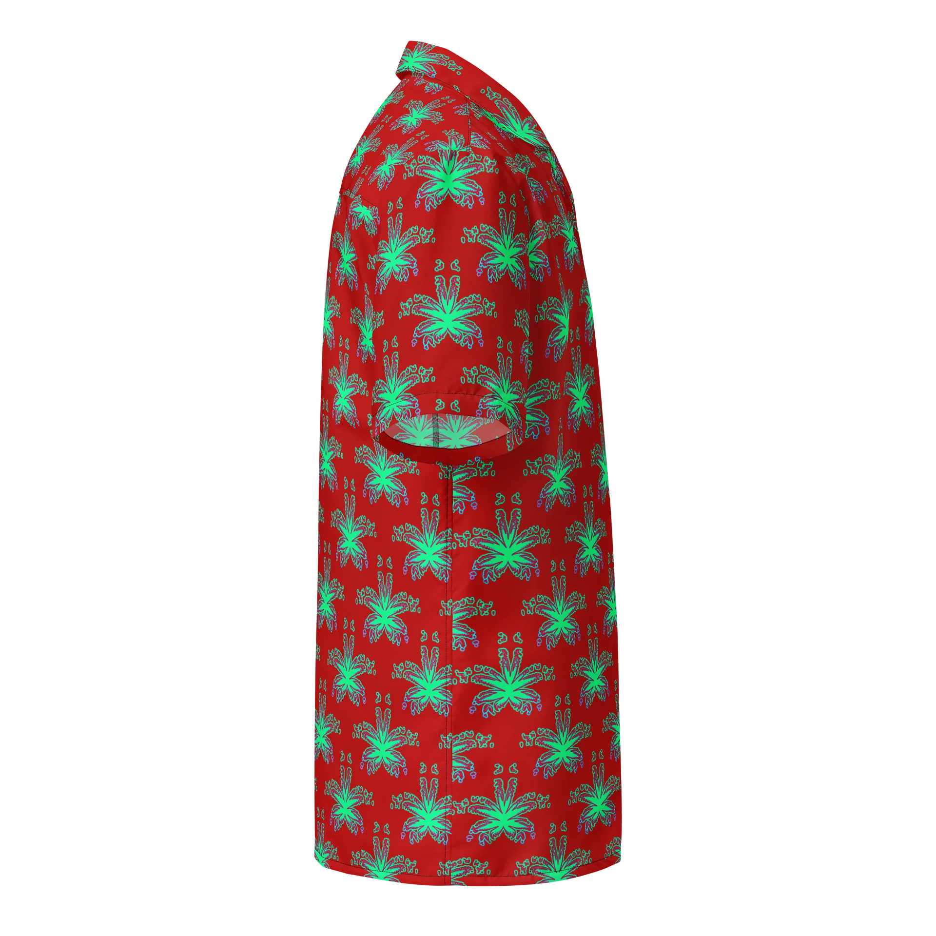 Red Weed Leaf Cannabis Beach Button Shirt, 420 Summertime Stoner Festival Clothing, Green Ganja Pot Leaves Pattern Weedy Weirdo Fashion product image (4)